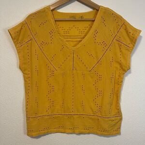 Prana Keelie Organic Cotton Mustard Eyelet Top Size Small